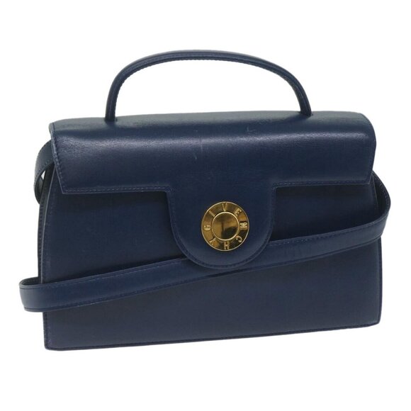 GIVENCHY Hand Bag Leather 2way Navy Auth am5397 - Picture 1 of 13